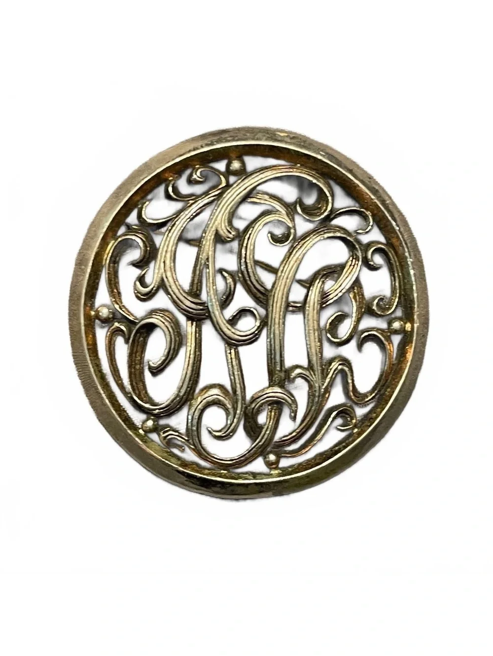 Vintage Round Monogram Filigree Pin Brooch